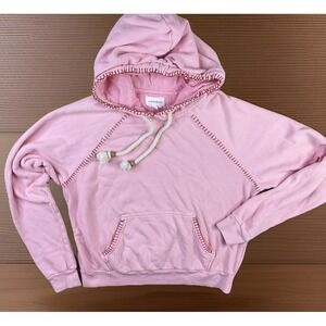 Honorine Hoodie Baseball Stitching Detail Sweatshirt Pullover Women Sz XS Pink